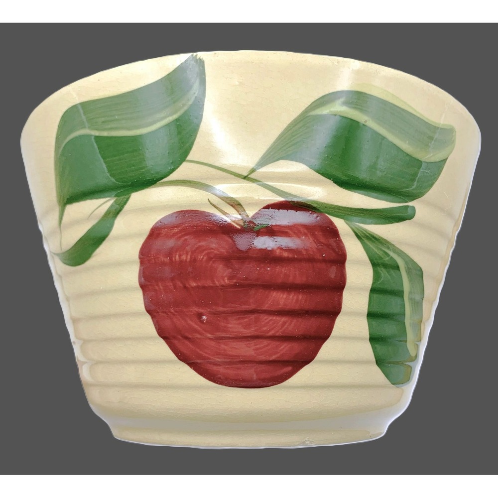 VTG Watt Pottery #8 Apple Ribbed Bowl Sully Co-Op Creamery Iowa Advertising Read